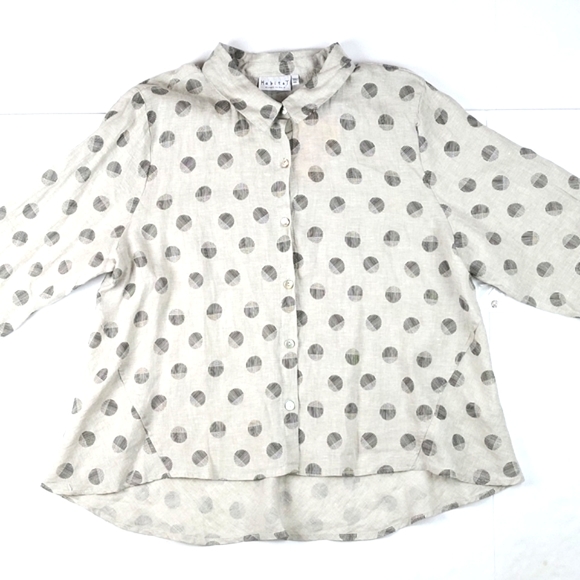 Habitat 100% Linen Loose button-down Long Sleeve Top Abstract Dot Print XL/XLL - Picture 2 of 13